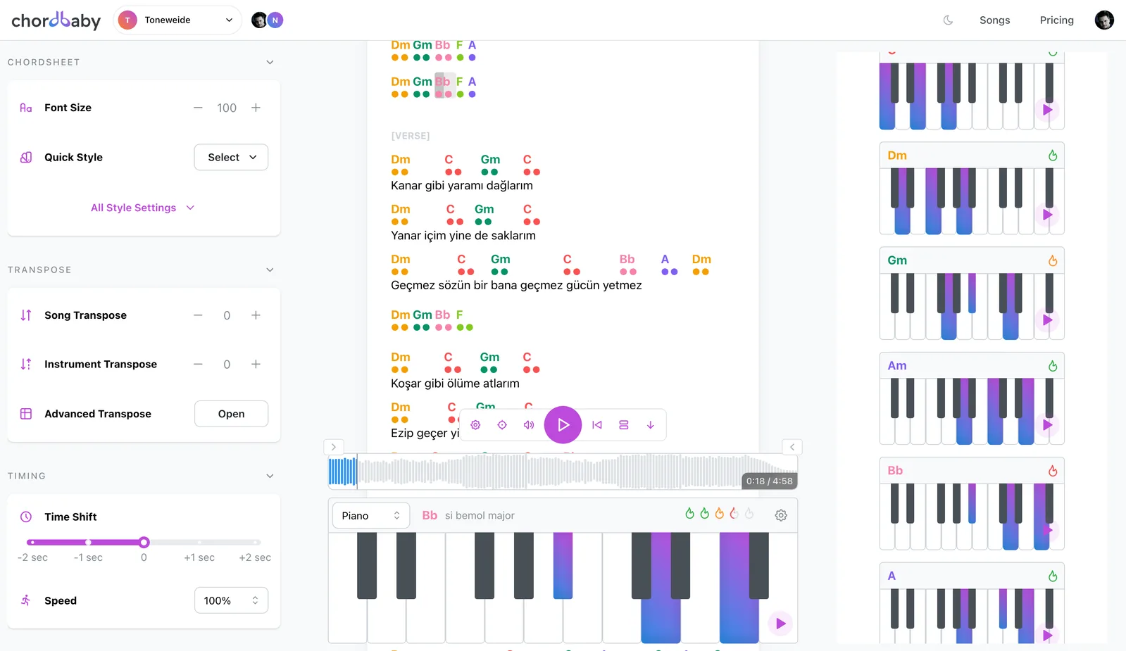 ChordBaby application interface preview